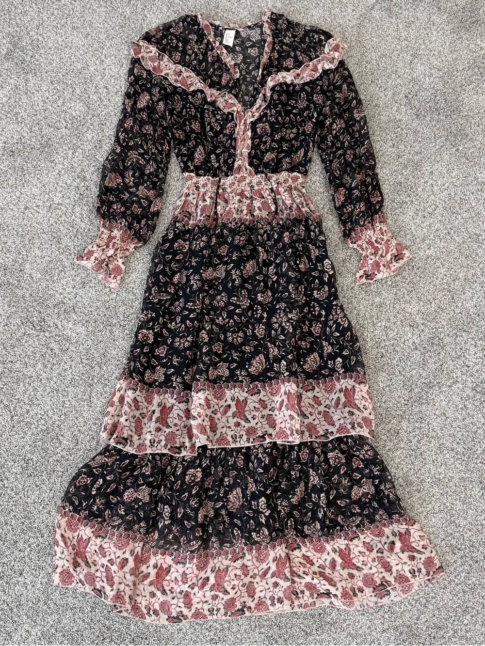 H&M Black Floral Prairie Coquette Boho Fairy Cottagecore Maxi Dress Women’s US 2 - Picture 2 of 14